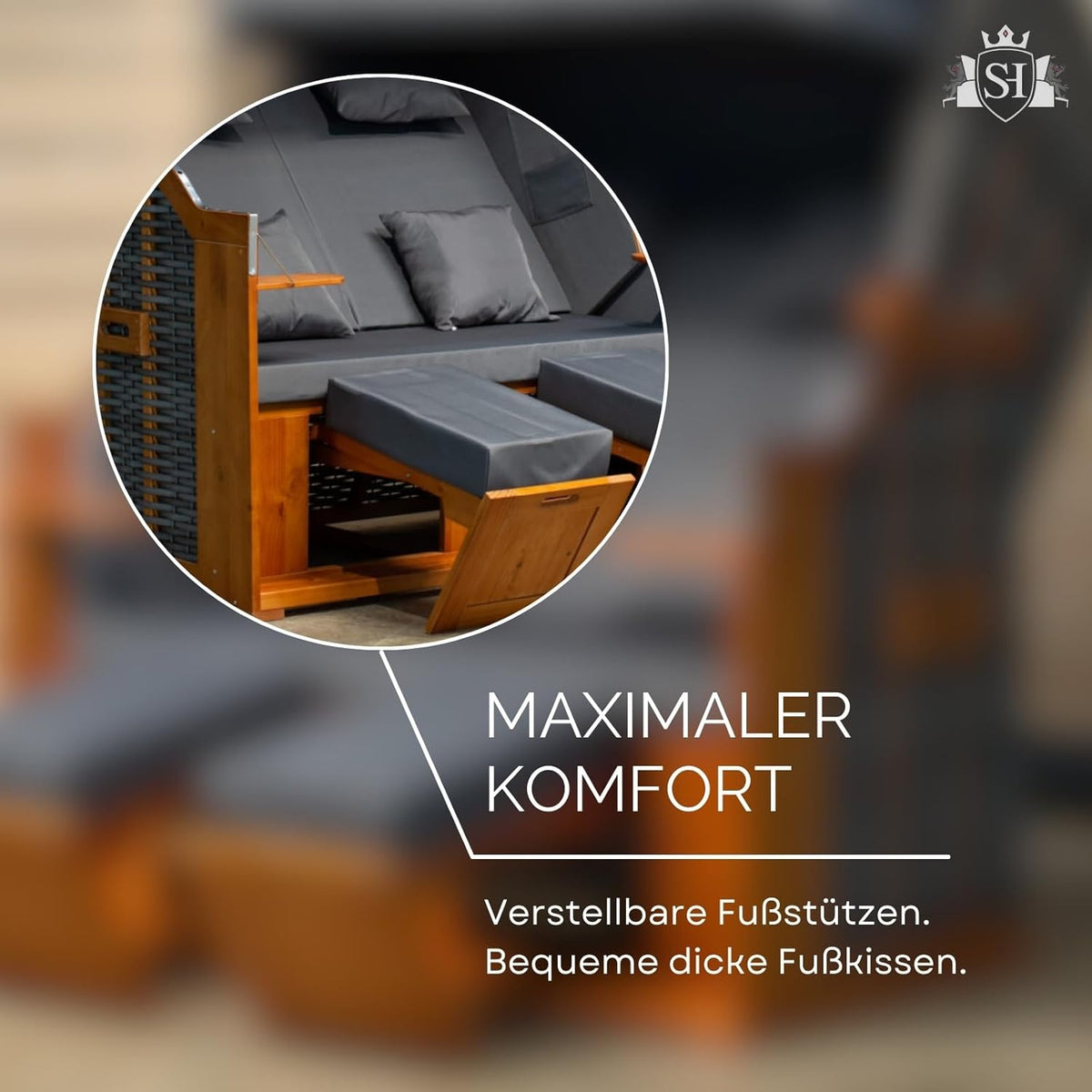 Strandkorb Hanse Ostsee 2,5 plazas Klassik XXL, 160 cm de ancho - Reclinable, ya montado, incluye ruedas para strandkorb, ideal para el hogar, balcón y terraza