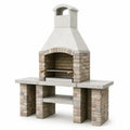 Barbacoa de piedra natural con parrilla de acero inoxidable, gris/beige, 200 cm de altura