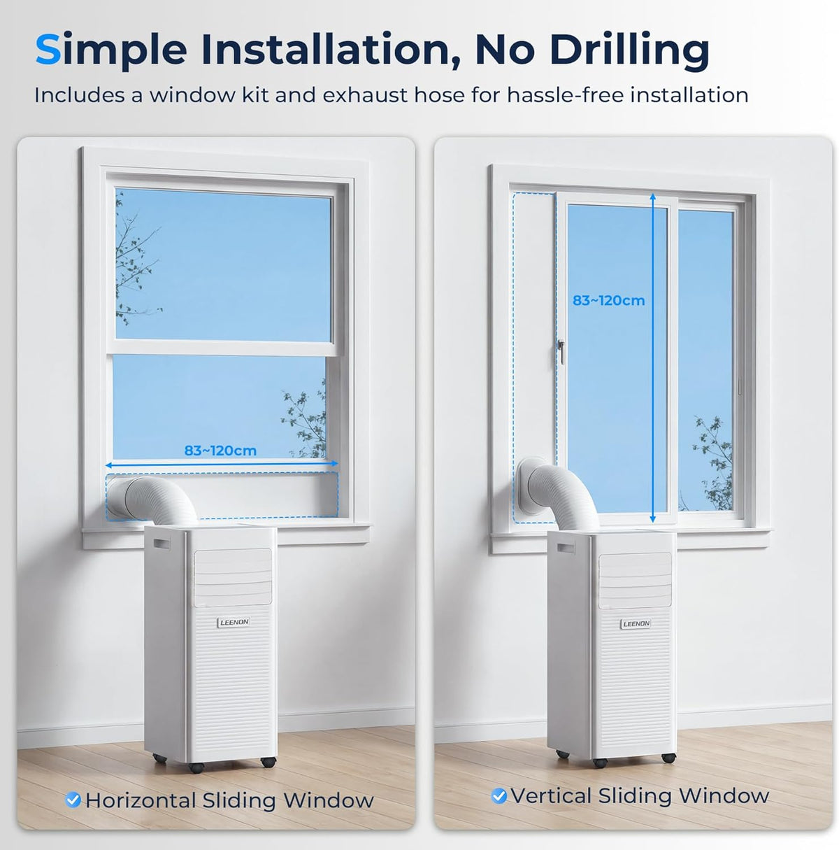 Aire acondicionado portátil LEENON 9000 BTU, 4 en 1: refrigeración, deshumidificación, modo ventilador y modo sueño, climatizador móvil de 2,6 kW con tubo de escape, control remoto/temporizador de 24 h, para habitaciones de hasta 35 m²