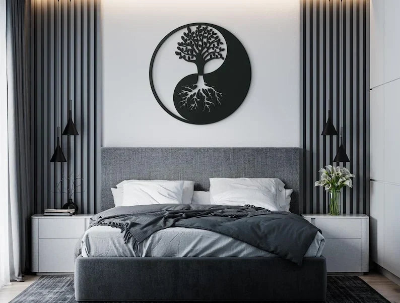 Decoración de pared redonda de madera en 3D Yin Yang | Decoración para el hogar espiritual