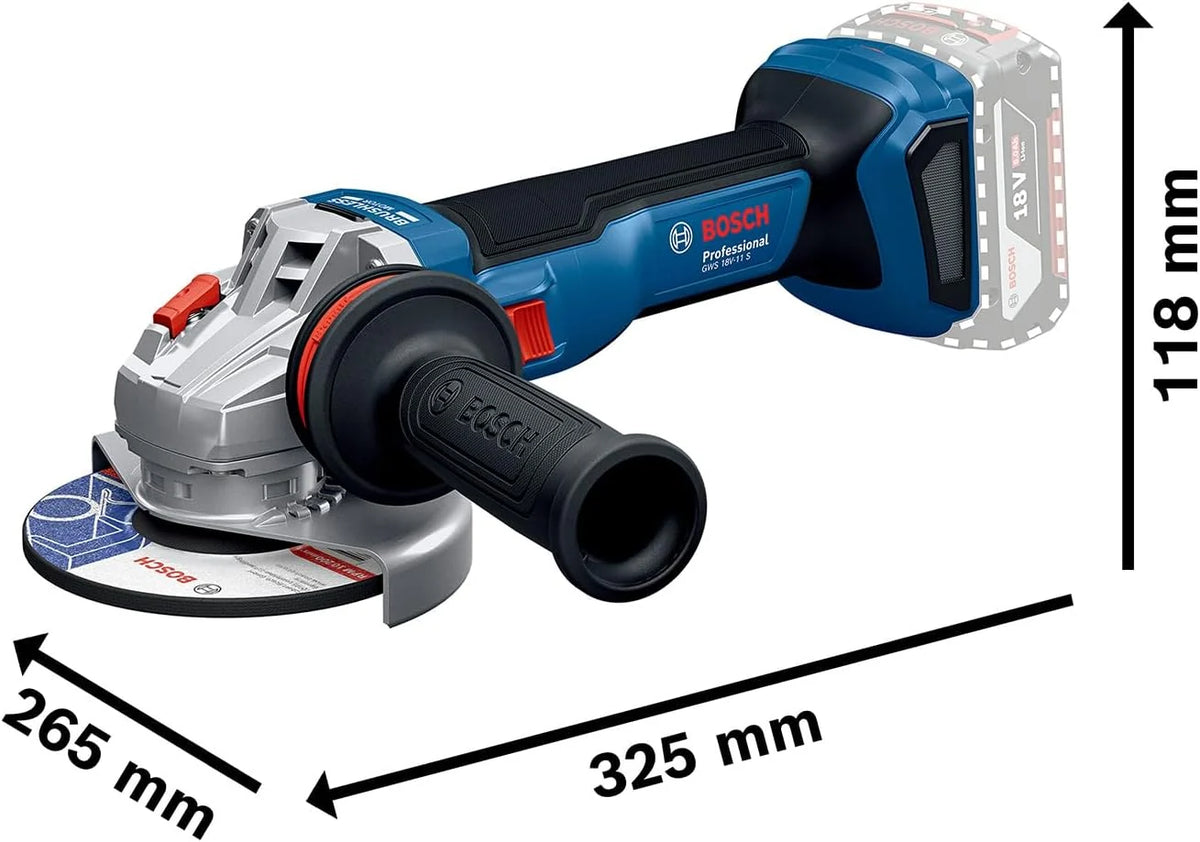 Bosch Professional 18 V firmy Bosch: akumulatorowa szlifierka kątowa GWS 18V-11 S (Ø tarczy 125 mm, walizka L-BOXX)