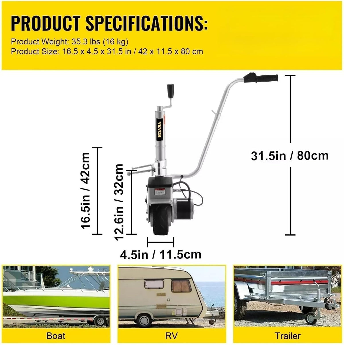 Rueda jockey eléctrica, carrito de remolque eléctrico, carga máx. de 2268 kg, desplazador de remolque, 12V/350W, dispositivo de maniobra para remolques de barcos