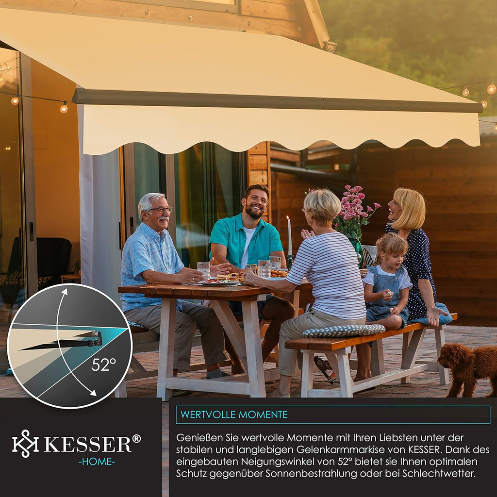 KESSER® Toldo articulado eléctrico con mando a distancia, toldo de brazos articulados, 250 x 200 cm, toldo para terraza, toldo de sujeción, toldo solar, incl. soporte de pared, protección solar, toldo para balcón, beige