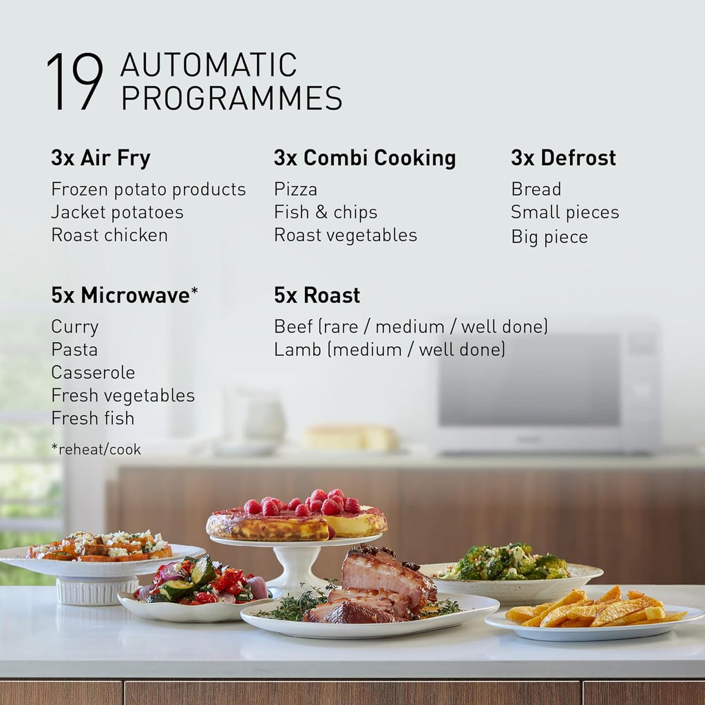 Microondas combinado 4 en 1 Panasonic NN-CD58RSEPG de 27 l con modo Airfryer y bandeja para hornear, inversor de 1000 W, grill de 1300 W, convección, 19 programas automáticos, acero inoxidable