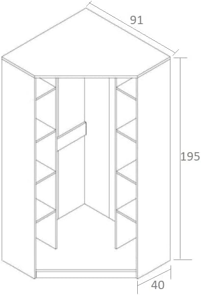 Marmex Grant G8+G15 - Armario esquinero 91x235x91 cm, estantería - armario esquinero con barras para ropa y estantes para habitación juvenil, dormitorio - armario rinconero - blanco + roble Riviera