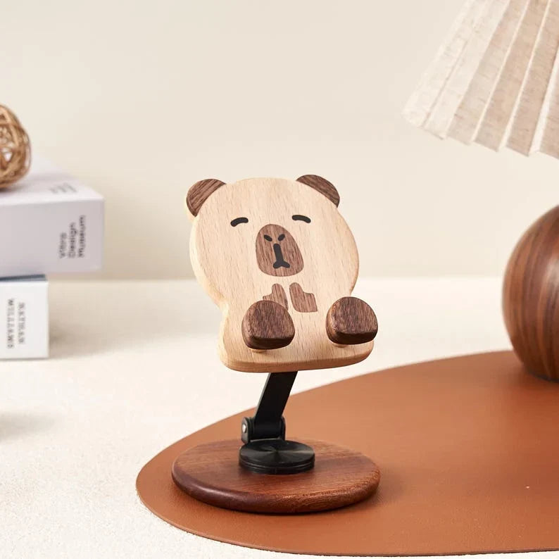 Soporte de madera para teléfono, capibara, tallado a mano, decoración de mesa, regalo