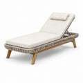 Tumbona de jardín estructura de teca revestimiento de ratán sintético beige 200x70x35 cm