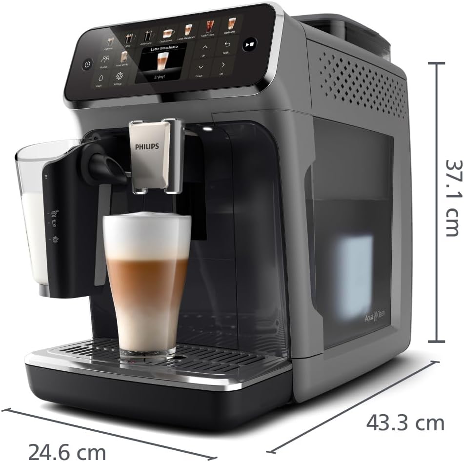 Cafetera superautomática Philips Serie 5500 – Sistema de leche LatteGo, 20 especialidades de café frías y calientes, 40% más silenciosa con SilentBrew, QuickStart, Negro/Gris (EP5544/50)