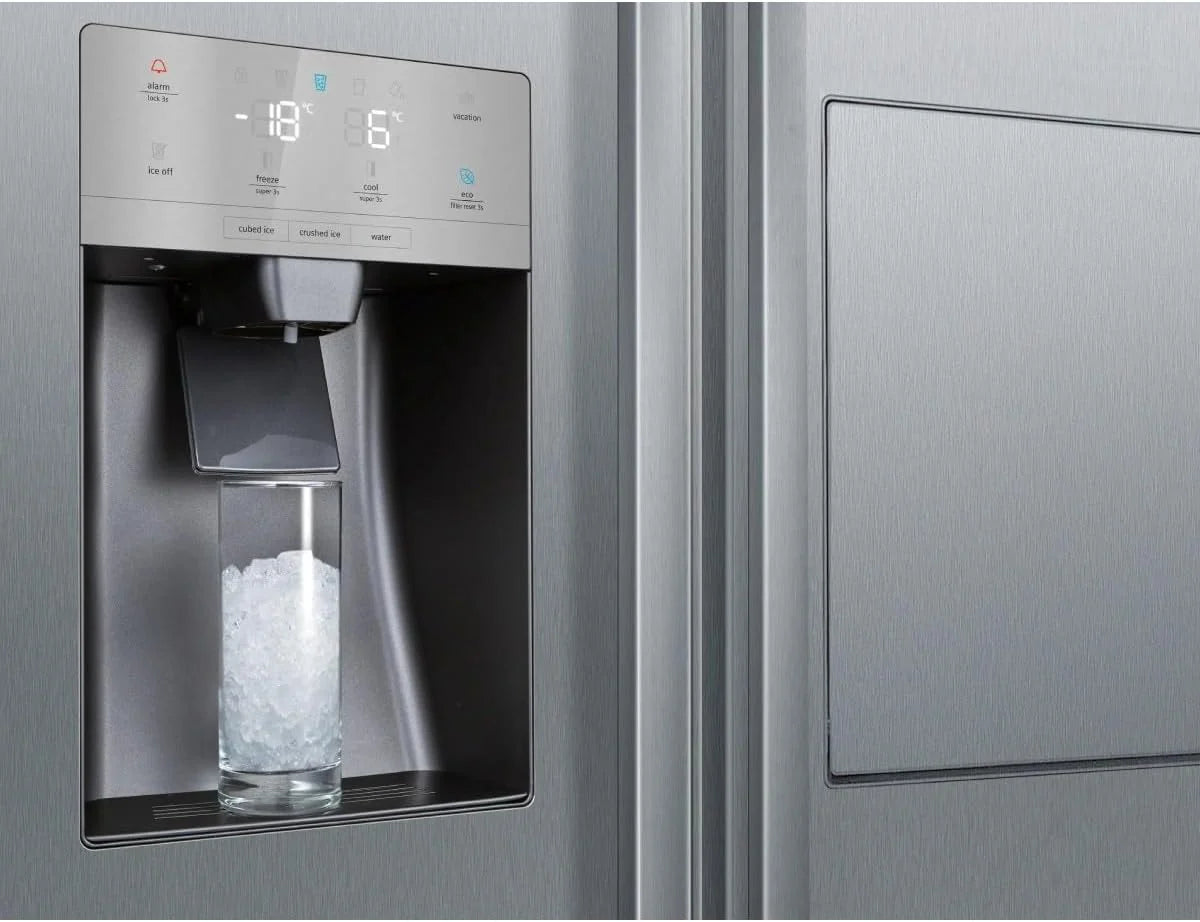 SIEMENS KA93GAIDP, iQ500, amerykański side-by-side, 178,7 x 90,8 cm, chłodzenie 369 l i zamrażanie 191 l, system odświeżania noFrost, dozownik lodu i wody z przyłączem wody, komora barowa, stal