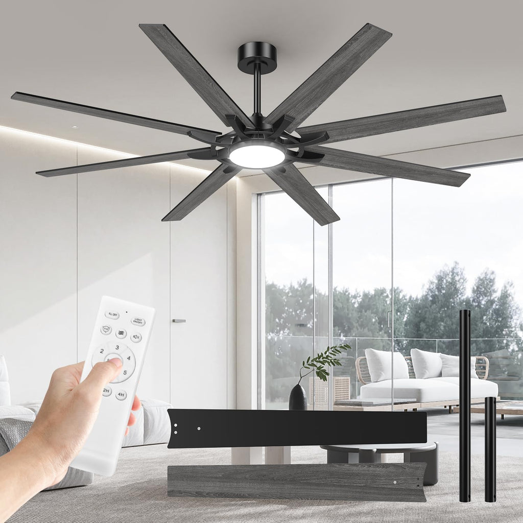 Ventilador de techo Airwit de 183 cm con luz, extra grande, de madera compuesta para exteriores, silencioso, con mando a distancia, lámpara con ventilador para terraza, industrial, habitaciones grandes