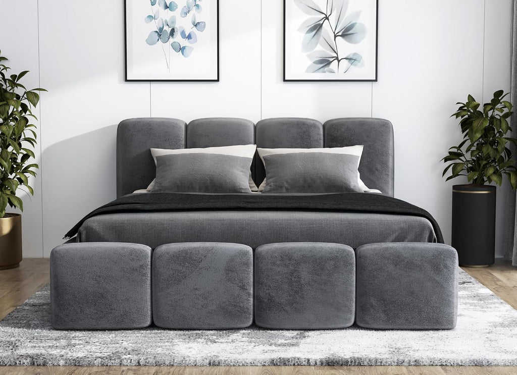Cama tapizada A&J MöbelLand 180x200 con arcón y somier – DONA, cama con colchón y espacio de almacenamiento en gris oscuro