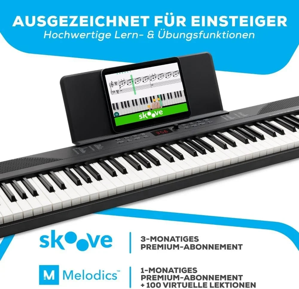 Teclado de piano digital de 88 teclas RECITALPLAY con 480 sonidos, USB-MIDI, altavoces y set de accesorios