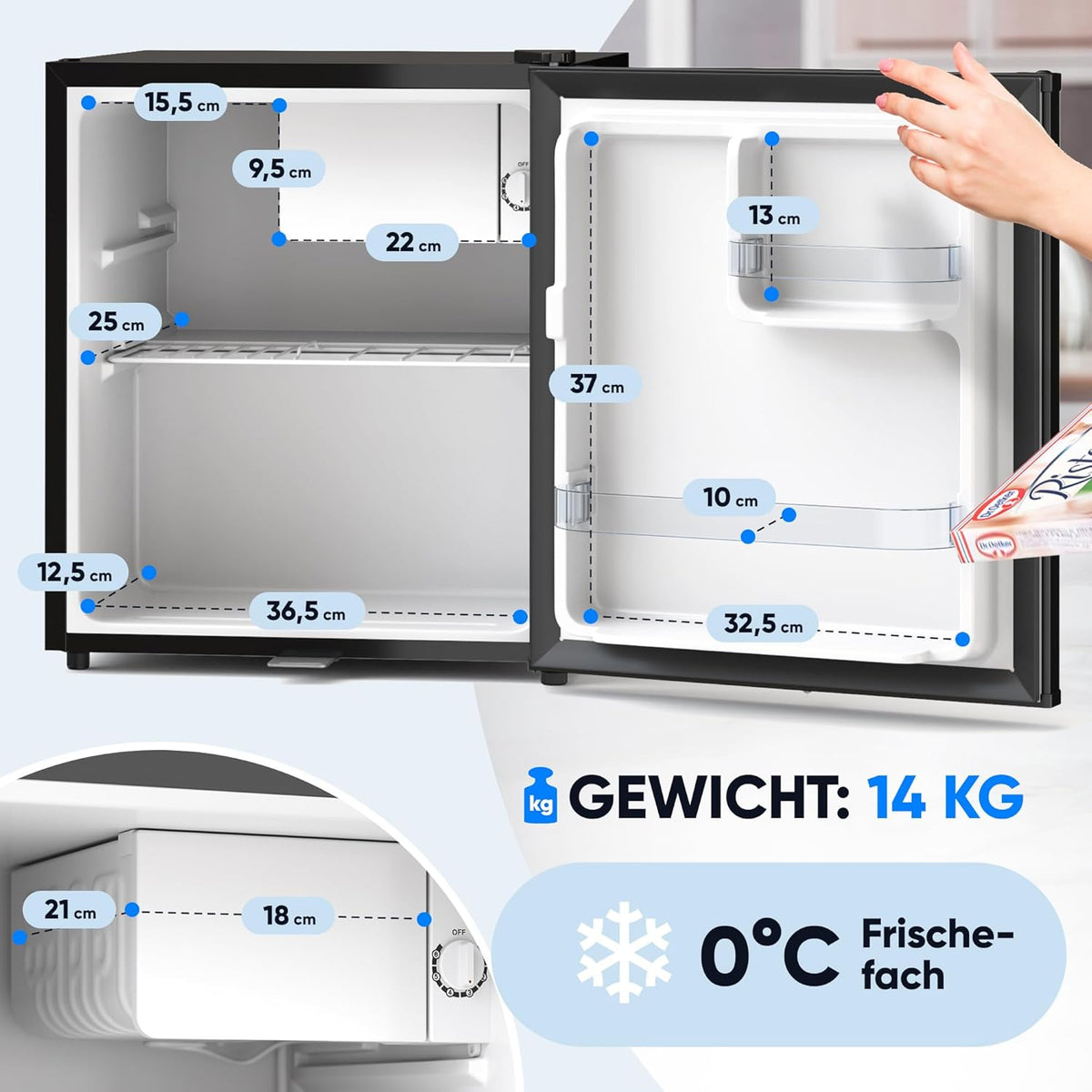 Mininevera Stillstern E 45L con descongelación automática, cerradura, compartimento de congelación, silenciosa, ideal para cocina, oficina, dormitorio, hoteles y apartamentos pequeños, frigorífico pequeño, minibar, nevera para bebidas