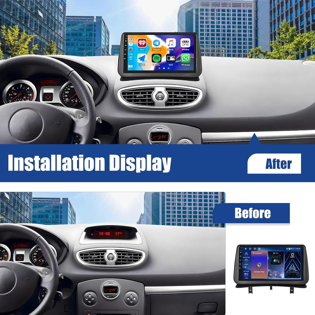 Autorradio SIXWIN 4+64G Android 13 para Renault Clio 3ª generación 2005-2014 con CarPlay, Android Auto, Mirrorlink, pantalla táctil de 9 pulgadas, navegador, WiFi, Bluetooth 5.0, FM/RDS, 32EQ y cámara de visión trasera