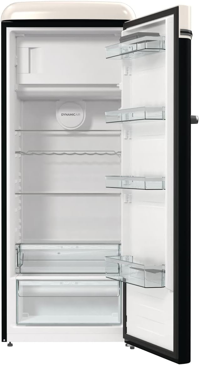 Gorenje Retro Collection OBRB 615 DBK Retro – Frigorífico combi / 152,5 cm / FrostLess / Función de enfriamiento rápido / FreshZone / FastFreeze / Capacidad frigorífico 225 l / Capacidad congelador 22 l / Clase energética D / negro