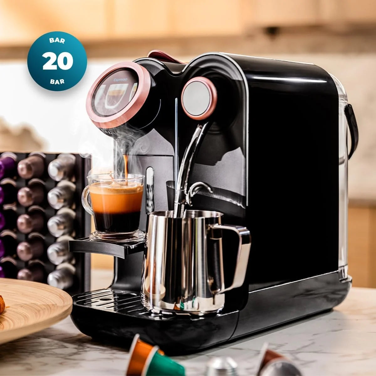 Cecotec Ekspres do kawy na kapsułki Power Caps Spin. 1400 W, 20 bar, kompatybilny z Nespresso, zbiornik na wodę 1,5 l, intuicyjny wyświetlacz, 7 napojów, automatyczne wyłączanie, czujnik temperatury