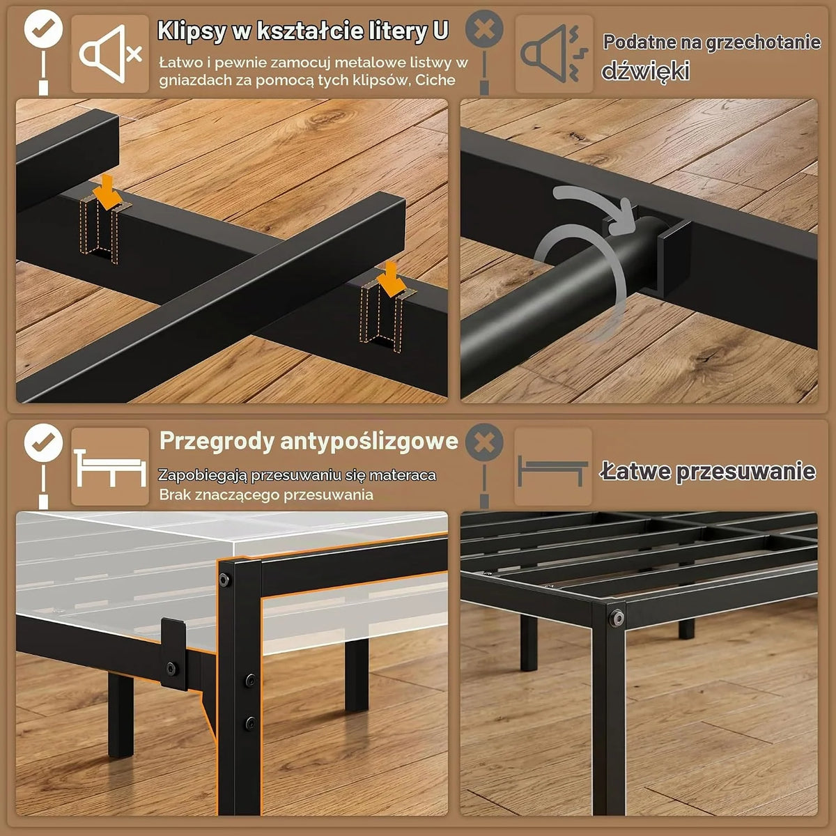 Yaheetech Rama łóżka 160 × 200 cm z metalowym stelażem, łóżko 2-osobowe z oświetleniem LED i stacją ładującą (2 AC, 2 USB), podwójne łóżko z półką do przechowywania, pojemność 400 kg