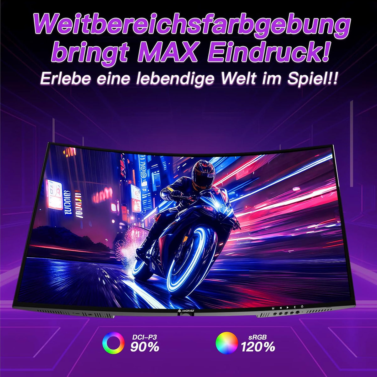 Monitor Gaming Curvo Amzfast de 32 pulgadas, 240Hz, FHD, 1ms MPRT, Adaptive Sync, sRGB 120%, HDR, Sin parpadeo, Luz azul baja, HDMI 2.0/DP 1.4, VESA 75x75, AMZG32C3F