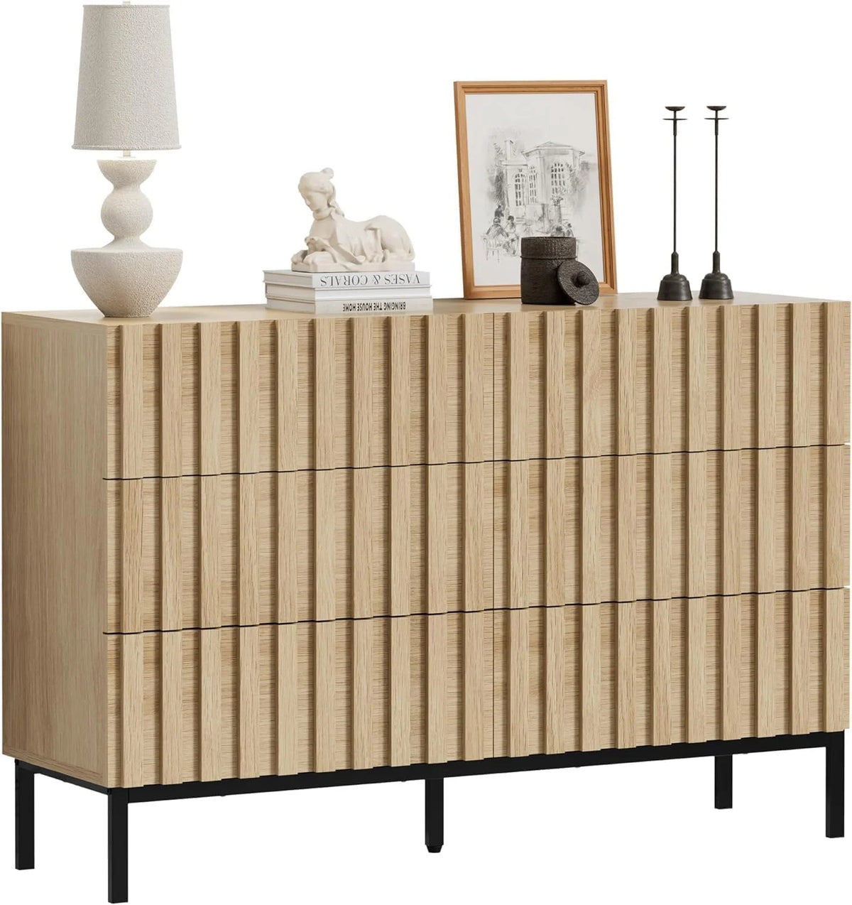 UEV Komoda z 6 szufladami, 73,4 x 34,5 x 100 cm, szafka z szufladami, wąska komoda, komoda do przechowywania, szafa do salonu, sypialni, przedpokoju (naturalna)