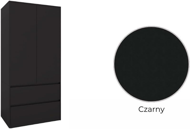 BDW - Armario con cajones - Armario de 90 cm de ancho, 181 cm de alto, 51 cm de fondo - Armario de pasillo de 2 puertas, con barra para ropa y estantes - para dormitorio, niños, pasillo - Negro