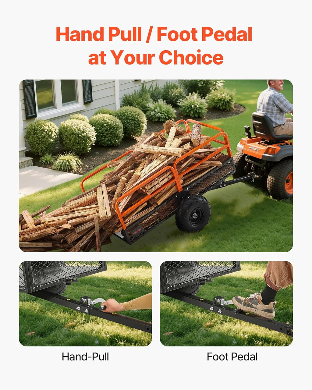 VEVOR Remolque Basculante, 623 L, Remolque de Jardín para Tractor Cortacésped de Acero, Capacidad de Carga 725,75 kg, con Neumáticos de 40,64 cm, Carrito de Transporte para ATV, UTV