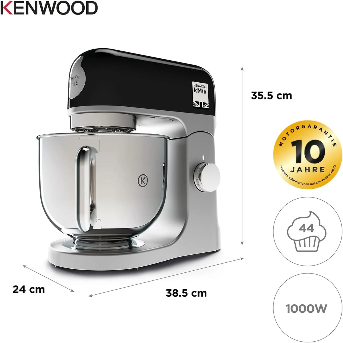 Kenwood KMX750BK Robot Kuchenny, 1000 W, 5 L, Czarny/Srebrny