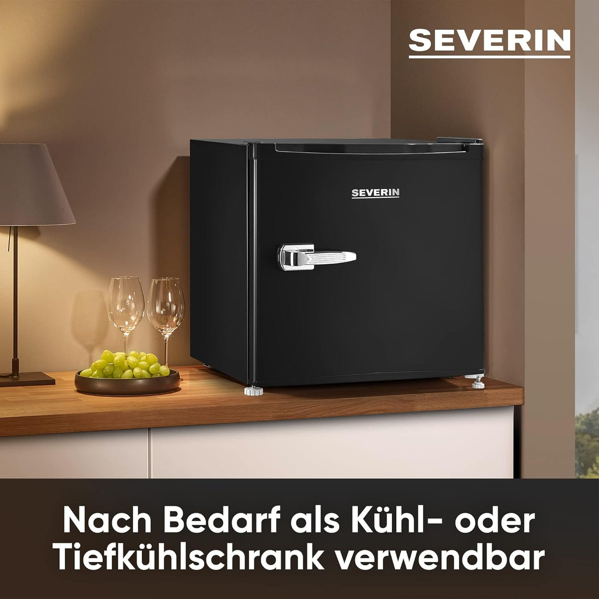Mini refrigerador/congelador retro SEVERIN (31 l), congelador pequeño, mininevera con control de temperatura flexible, refrigerador de sobremesa, negro, GB 8880