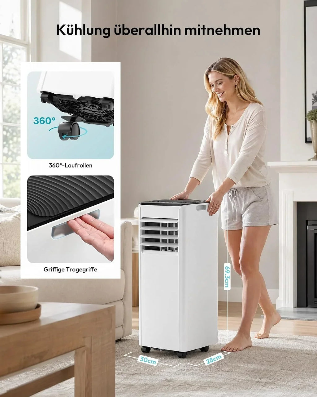 Aire acondicionado portátil 7000 BTU OL-A016FF20N2 con manguera de escape, kit de ventana, 4 en 1 y temporizador de 24 h