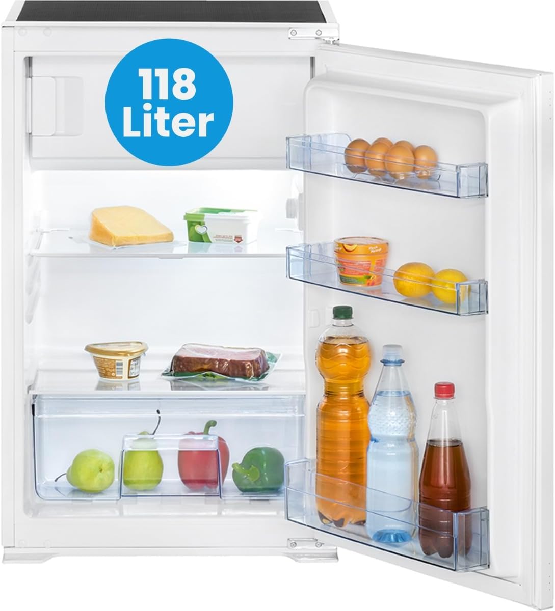Frigorífico integrable Bomann® con congelador | Frigorífico integrable de 118 L con 2 estantes | Frigorífico integrable con descongelación automática y sistema de puerta deslizante | bisagra de puerta reversible | KSE 7810