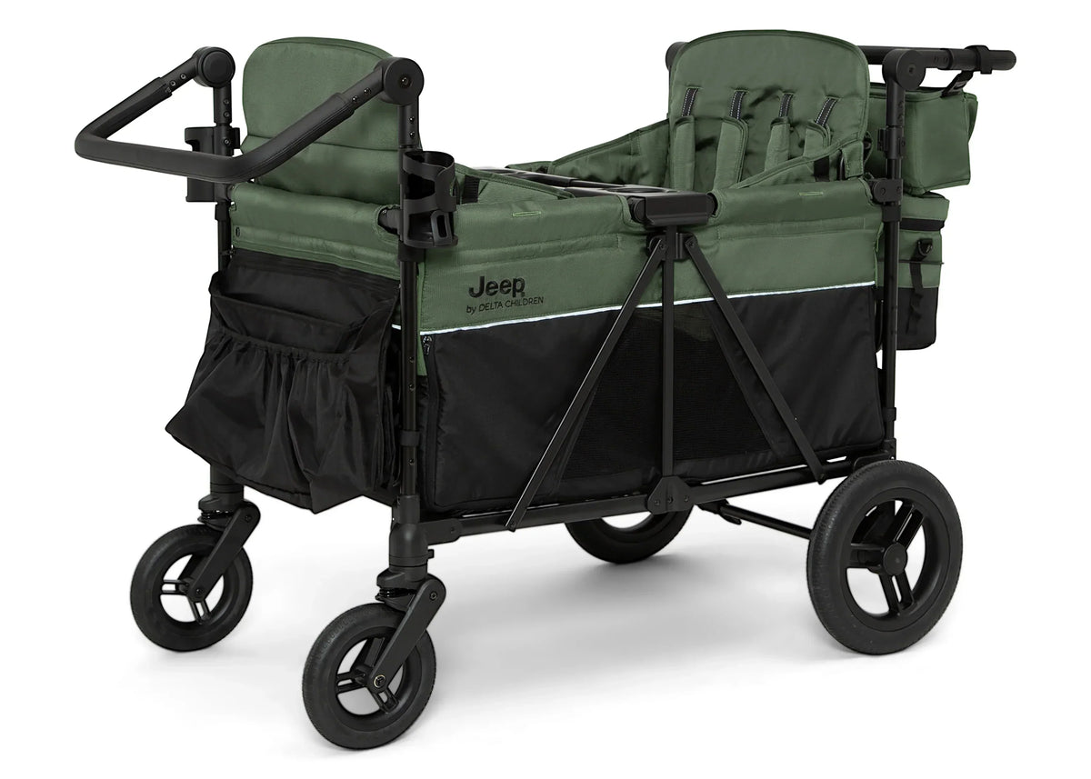 Jeep Wrangler Deluxe Stroller Wagon for 4 Kids – Removable Canopy, Cooler Bag, Modular Seats, XXL Storage, All-Terrain Tires, Adjustable Handlebars