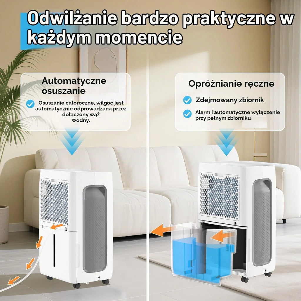 Fiqops Osuszacz Powietrza 26l/Dzień, Automatyczny z Timerem 24h, Trybem Snu, Funkcją Rozmrażania, Pleśni, Mały, Do Sypialni i Łazienki