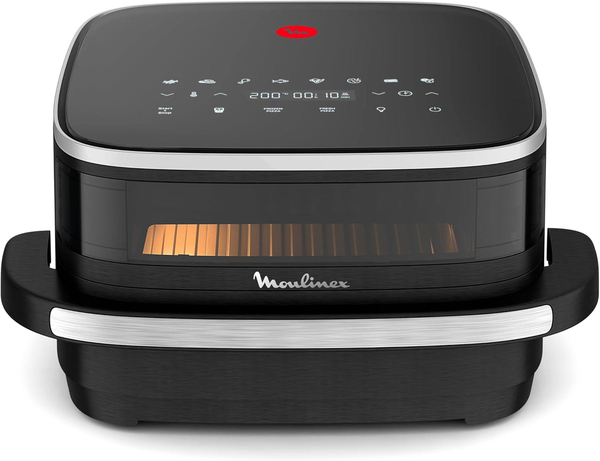 Moulinex Freidora de Aire Easy Fry XL Surface, 2200 W, doble resistencia, cocción uniforme, cesta ancha, 10 programas automáticos, horno para pizzas, diseño compacto, ventana de visualización, AL4018