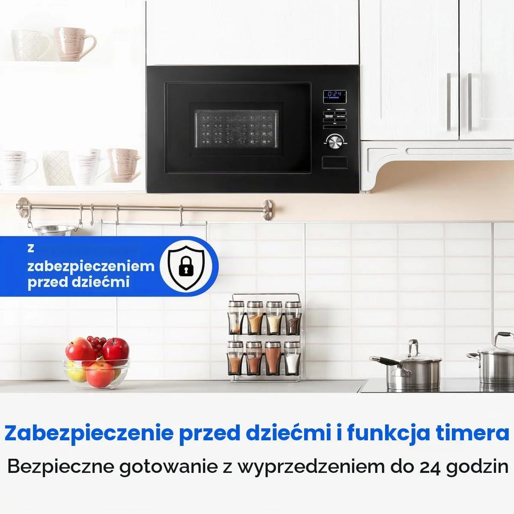 Kuchenka mikrofalowa do zabudowy Bomann® 3w1, Grill + Gorące powietrze, przestrzeń do gotowania 25 l, 8 programów automatycznych, Grill + talerz obrotowy (średnica 27 cm), 900 W