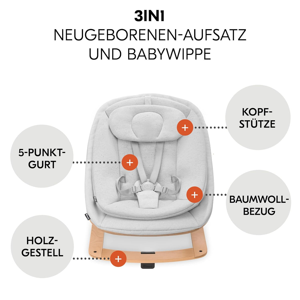 Hauck Trona Beta+ Newborn Set Eco Bouncer - Trona de madera evolutiva para bebés desde el nacimiento, incluye accesorio para recién nacidos, cojín de asiento y bandeja - Gris oscuro