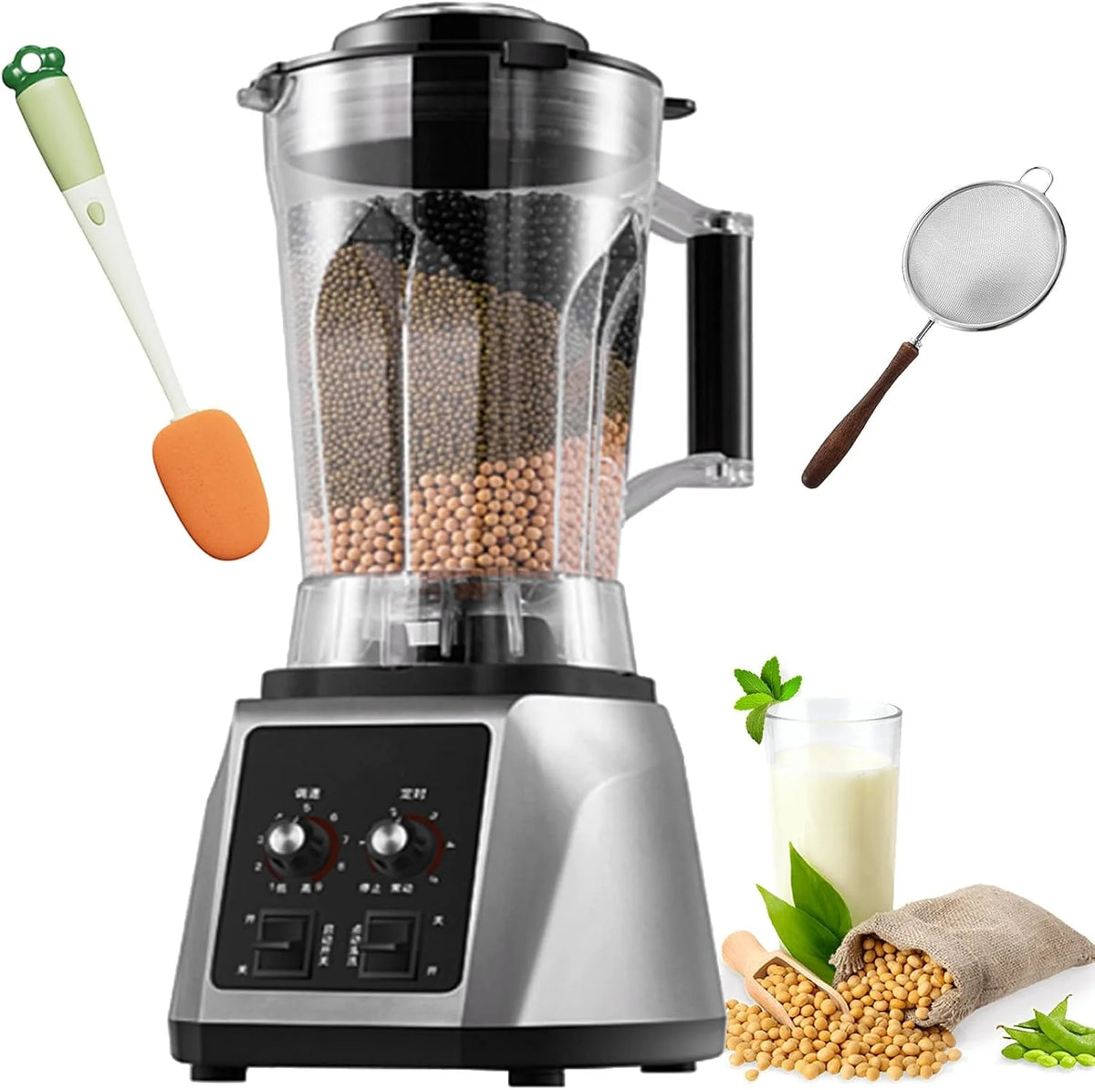 Blender Profesjonalny 2200W, Automatyczny Automat do Mleka Sojowego 6L z 8 Ostrzami i 9 Prędkościami - Wysokoobrotowy Blender 48000RPM do Koktajli Mlecznych, Soków, Kruszenia Lodu i Orzechów