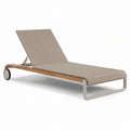Tumbona de jardín, aluminio, madera de teca, tejido de poliéster, beige