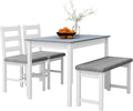 HOMCOM Juego de comedor con mesa, 2 sillas y 1 banco, conjunto de comedor de madera maciza que ahorra espacio, con cojines, set de mesa de cocina para comedor y cocina, gris y blanco