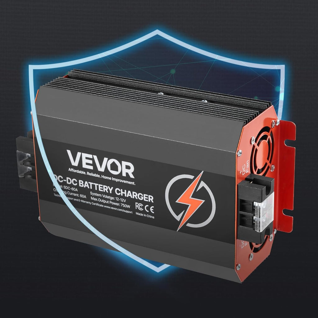VEVOR Cargador de batería CC a CC 12 V 60 A 750 W para baterías de plomo-ácido, litio, AGM, GEL, fácil de instalar, cargador inteligente multietapa para automóviles, vehículos recreativos, camiones, barcos