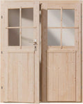 Puerta de madera para caseta de jardín, abeto nórdico, puerta de doble hoja, 141x177 cm | Cristal auténtico, incluye juego de manillas y umbral de aluminio, puerta de caseta de jardín para cobertizo, puerta exterior de madera para taller