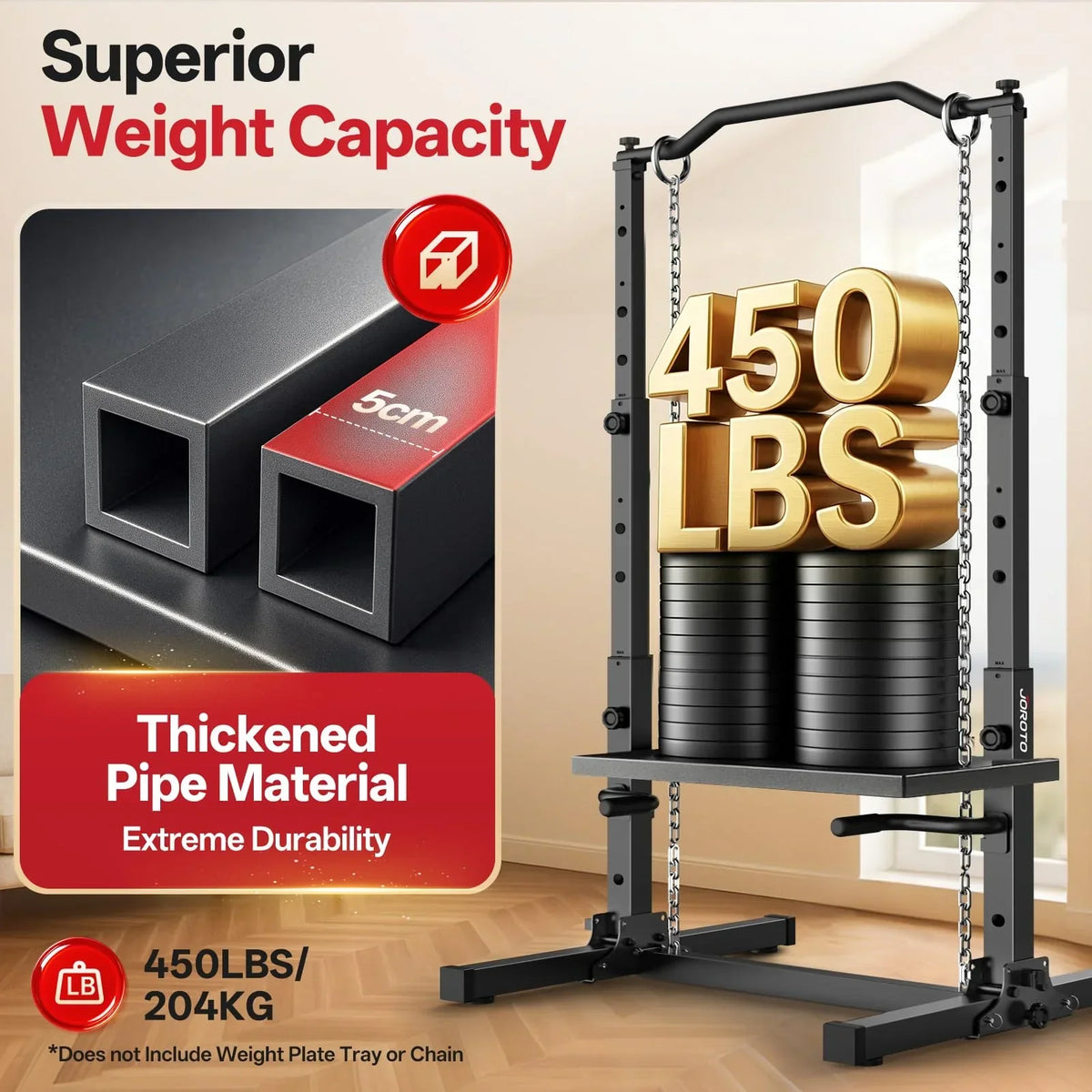Torre de musculación JU30 5 en 1, estación de dominadas y fondos, ajustable en altura, plegable, capacidad de carga de 204 kg, 112 × 105 × 210 cm