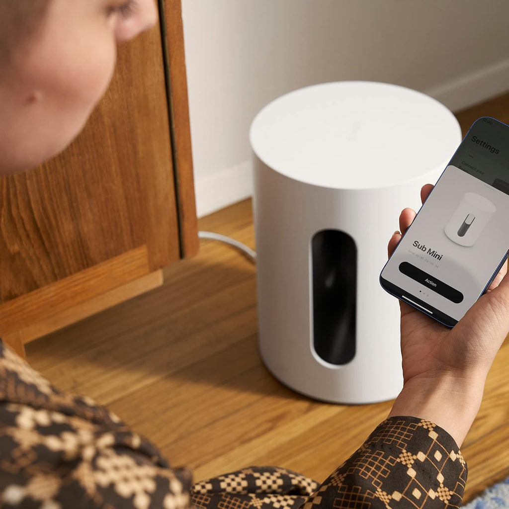 Subwoofer compacto Sonos Sub Mini, graves impresionantes, sonido equilibrado, ecualizador ajustable, 2 amplificadores de clase D, Trueplay - Negro.