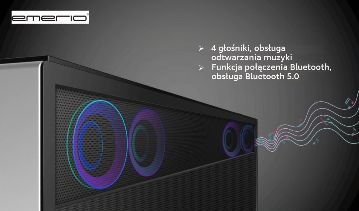 Emerio MusicFridge – połączenie chłodziarki do napojów (68 l) z zamrażarką (14 l), soundbar i stołem lounge, Bluetooth, 2 x USB, 1 x USB-C, dźwięczny dźwięk, przyciski czujników, powierzchnia z
