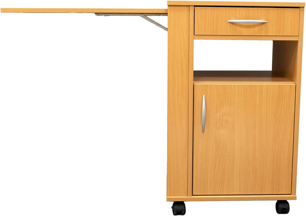 Mesita de noche con cajón y 4 ruedas: armario para cama de hospital, móvil, con frenos, ideal para cuidados, rehabilitación, hospitales y hogar, haya