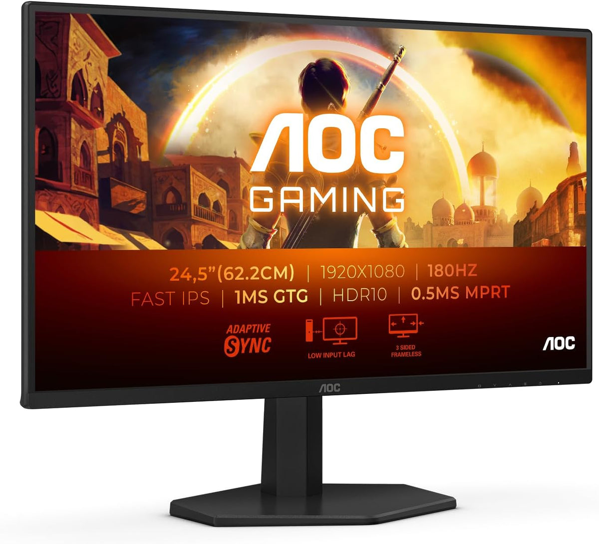 Monitor AOC Gaming 25G42E Full HD 25 pulgadas 180 Hz, 1 ms, FreeSync Prem., G-Sync Comp., HDR10 (1920 x 1080, 1 x HDMI 2.0, 1 x DisplayPort 1.4) Negro Gris