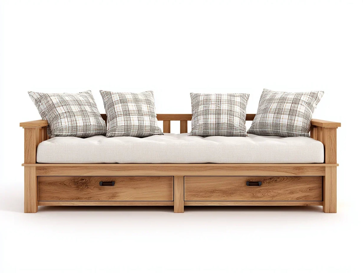 Sofás cama de madera y tela 210x95x85 cm - roble natural - estilo moderno funcional