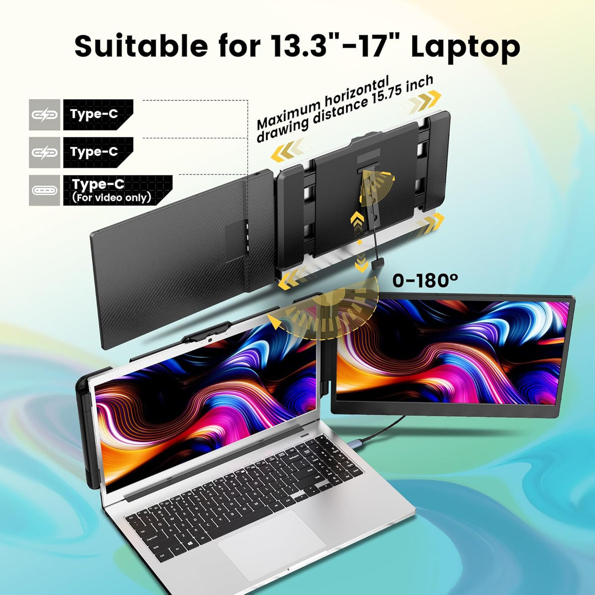 Monitor para portátil domyfan, extensión de pantalla doble FHD de 14" 1080P para portátil, Plug and Play, para Windows, Mac, Chrome, Android, Xbox, Switch, PS5, con 13.3"-17"