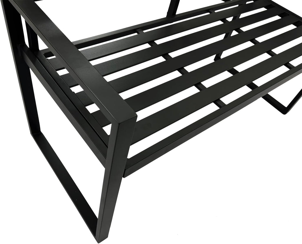 Banco de jardín DEGAMO Atlanta de 2 plazas, 123 cm, de aluminio resistente a la intemperie e inoxidable, negro, para exteriores