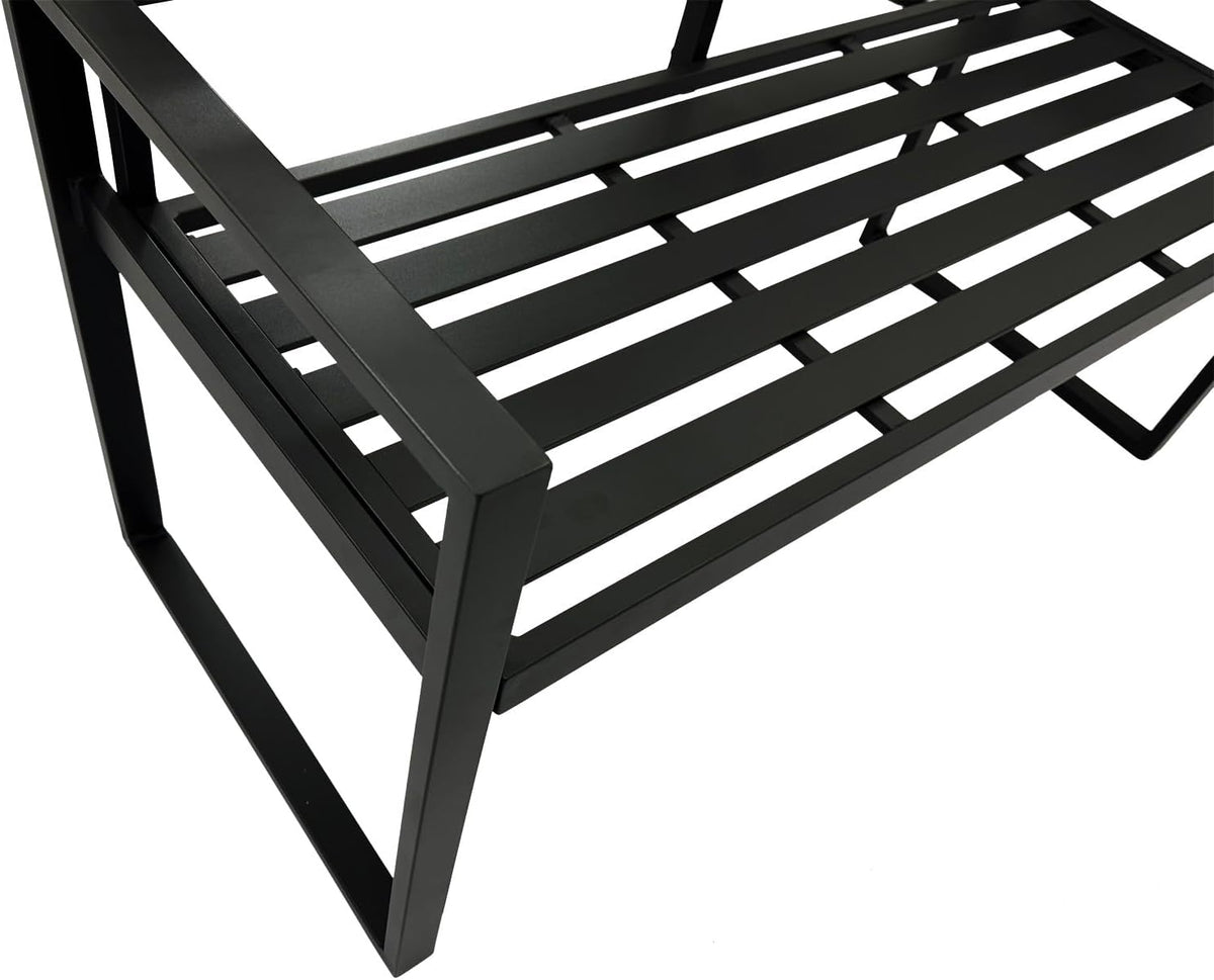 Banco de jardín DEGAMO Atlanta de 2 plazas, 123 cm, de aluminio resistente a la intemperie e inoxidable, negro, para exteriores