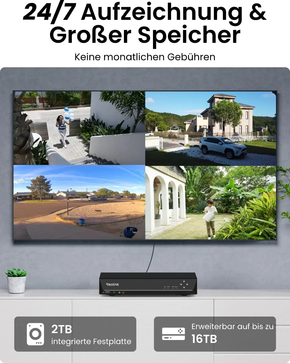 Kit Reolink 4K PoE para exteriores, NVR de 8 canales y 2 TB, 4 cámaras IP de 8 MP, detección de personas y vehículos, 24/7 para interiores/exteriores, RLK8-800B4 negro