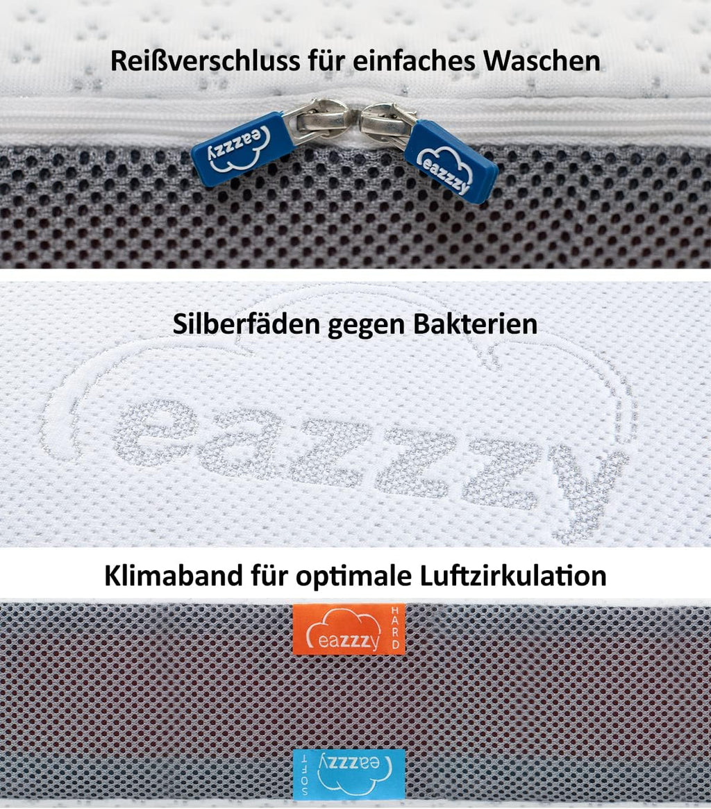 Genius eazzzy Premium Cube Topper, altura de 9 cm, sobrecolchón ergonómico, sobrecolchón reversible 2 en 1 con lado firme y suave, funda de malla transpirable, con correas esquineras, lavable, 180 x 200 cm